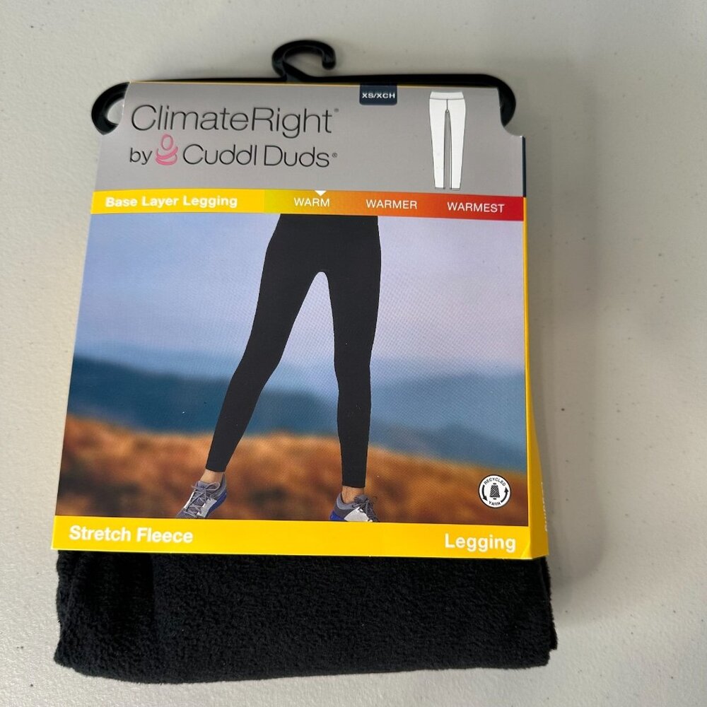Base Layer Cuddl Duds ClimateRight Plush Warmth Leggings XS Black